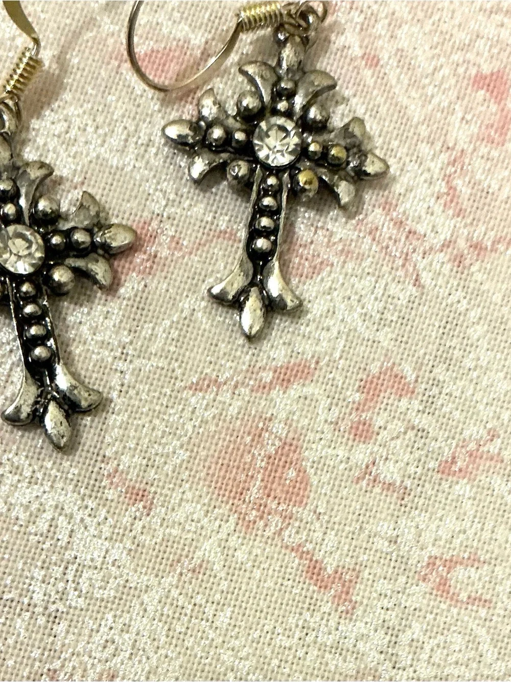 Silver Cross Pendant Necklace with Matching Earrings - Silver